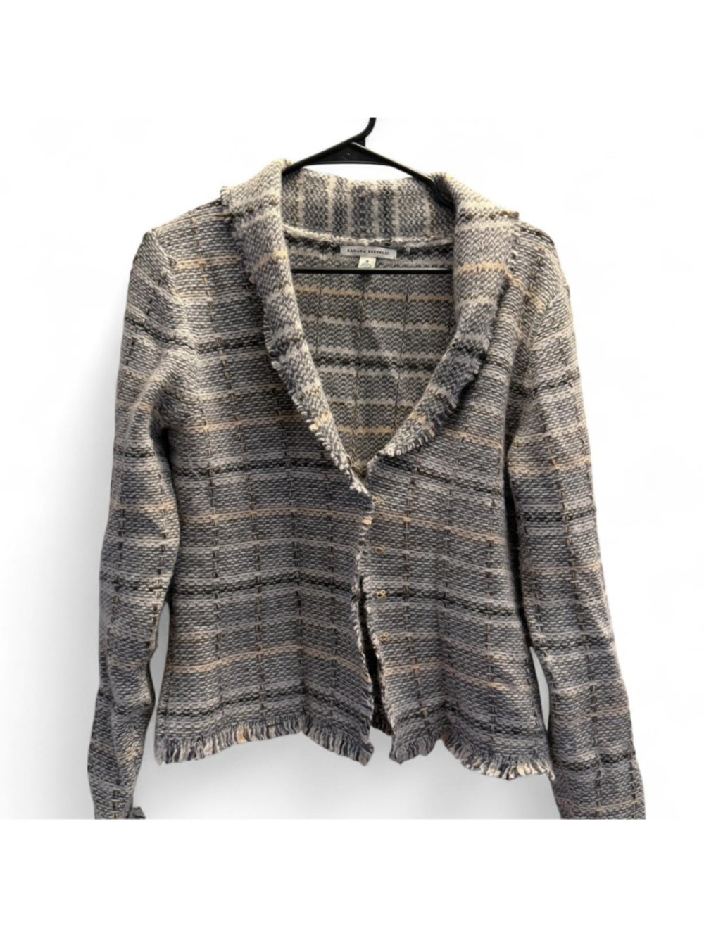 Vintage Banana Republic grey plaid wool blazer/cardigan